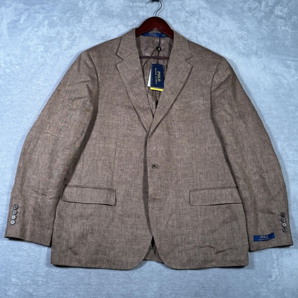 Polo Ralph Lauren Sport Coat Mens 46R Brown Bronze Modern Fit Linen Twill Blazer